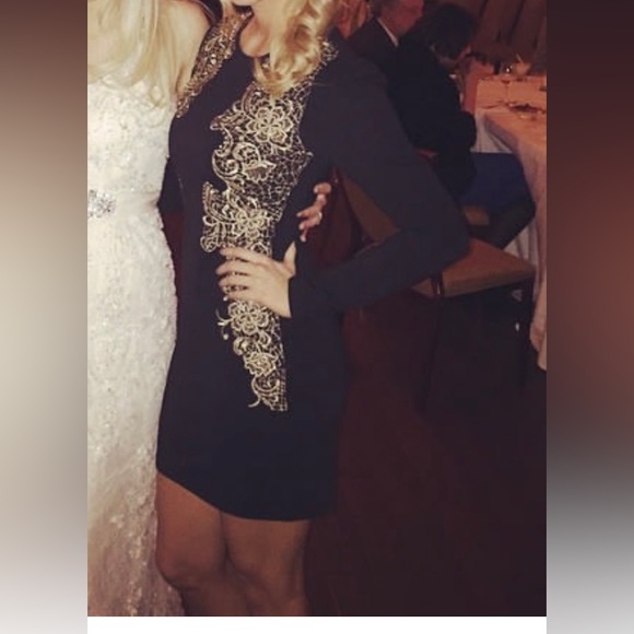 Black and Gold Long Sleeve Gianni Bini Mini Dress - Picture 6 of 6